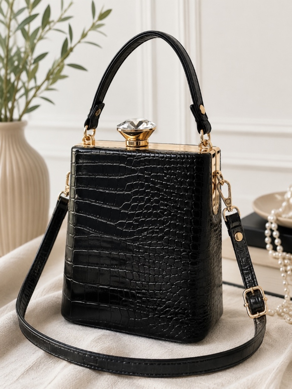 Mini Croc Handbag with Sparkle Clasp